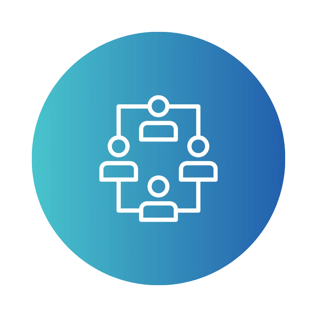 Ícone circular mostrando equipe conectada no painel de atendimento