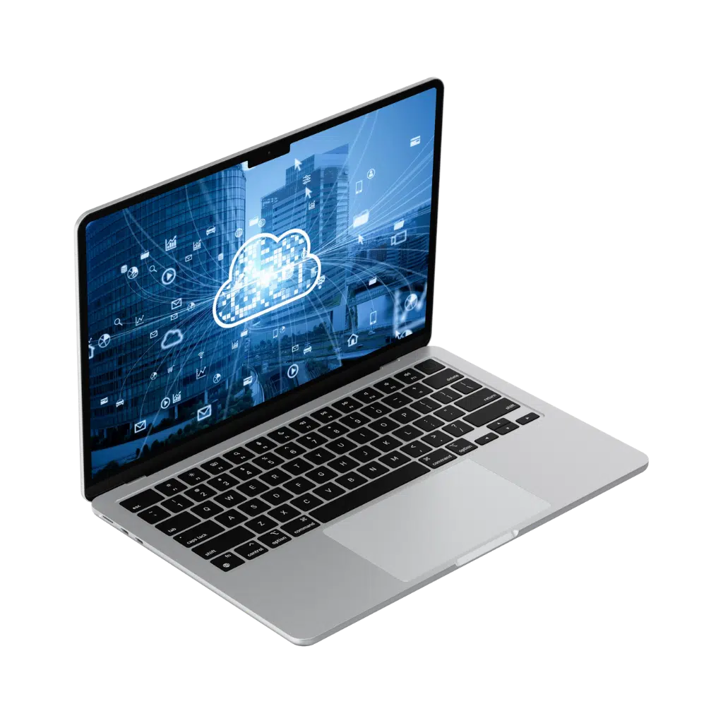 PABX Virtual em Nuvem | Telefonia Digital sem Aparelhos – NexaTalk 9 Notebook exibindo nuvem digital representando soluções de cloud computing
